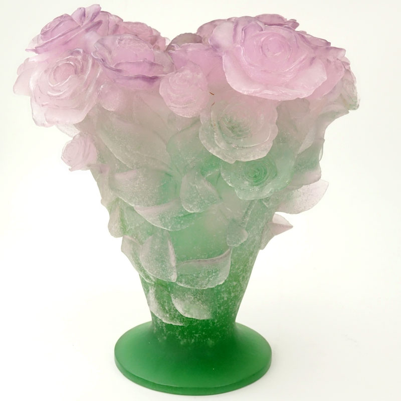 Large Daum Pate de Verre Rose Vase