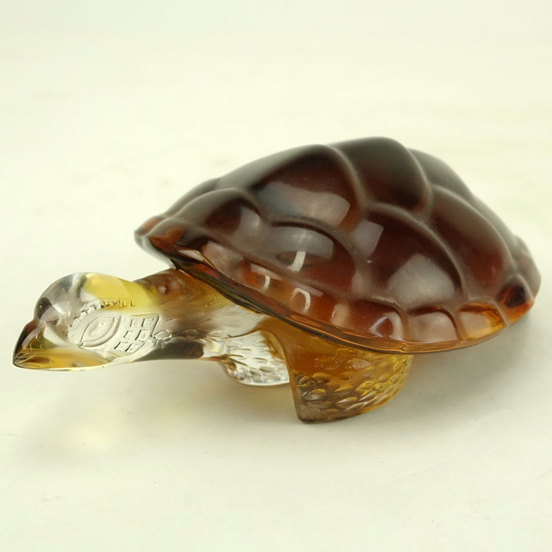 Lalique "Caroline" Turtle Form Amber Color Crystal Figurine