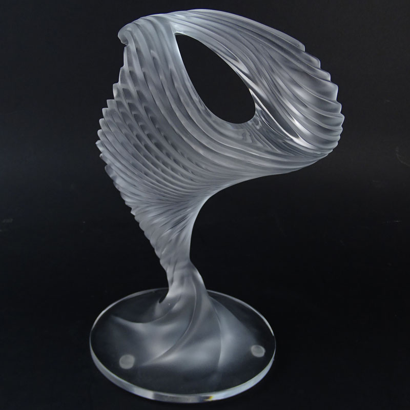 Lalique "Le Trophee" Frosted Crystal Abstract Sculpture