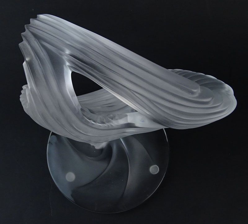 Lalique "Le Trophee" Frosted Crystal Abstract Sculpture