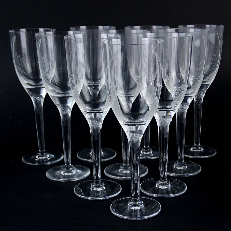 Ten (10) Lalique Crystal "Ange" Champagne Flutes