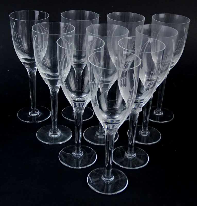 Ten (10) Lalique Crystal "Ange" Champagne Flutes