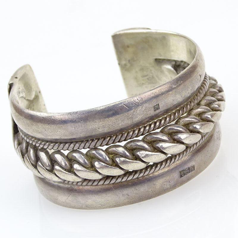 Vintage Persian Heavy Silver Cuff Bangle Bracelet