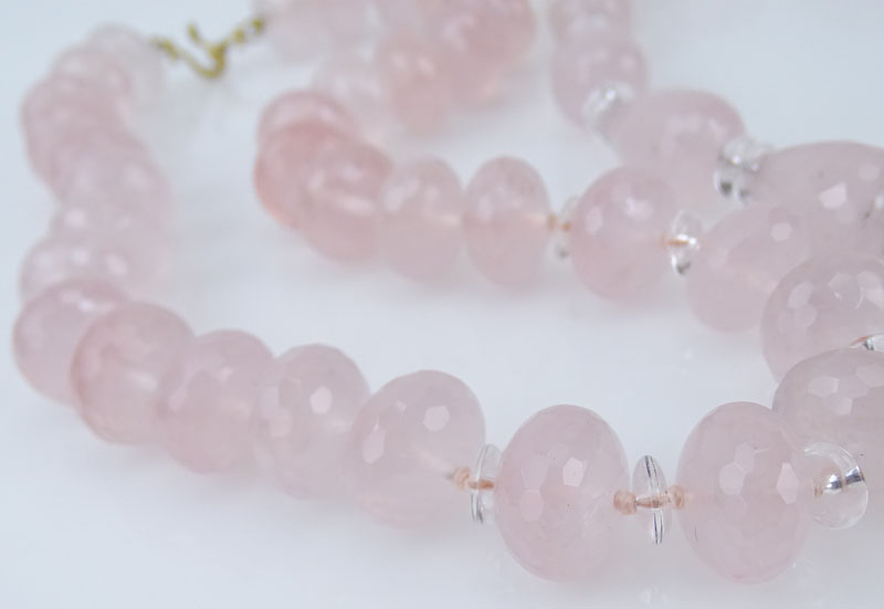 Two Vintage Rose Quartz Bead Necklaces With 14 Karat Gold Clasps