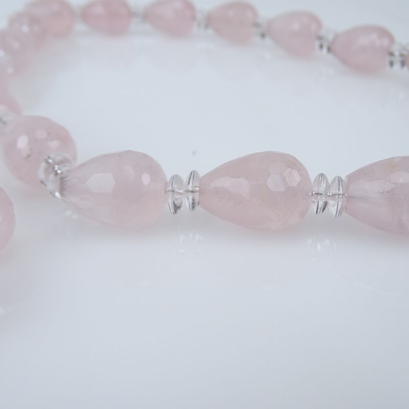 Two Vintage Rose Quartz Bead Necklaces With 14 Karat Gold Clasps