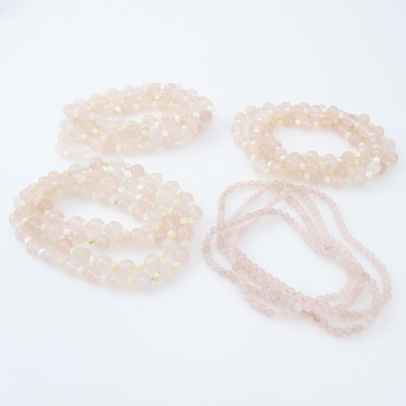 Four (4) Rose Quartz and Mother Of Pearl Beaded Necklaces