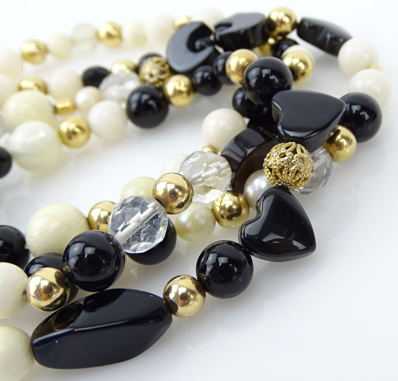 Two (2) Pearl, Black Onyx and Bead Necklaces