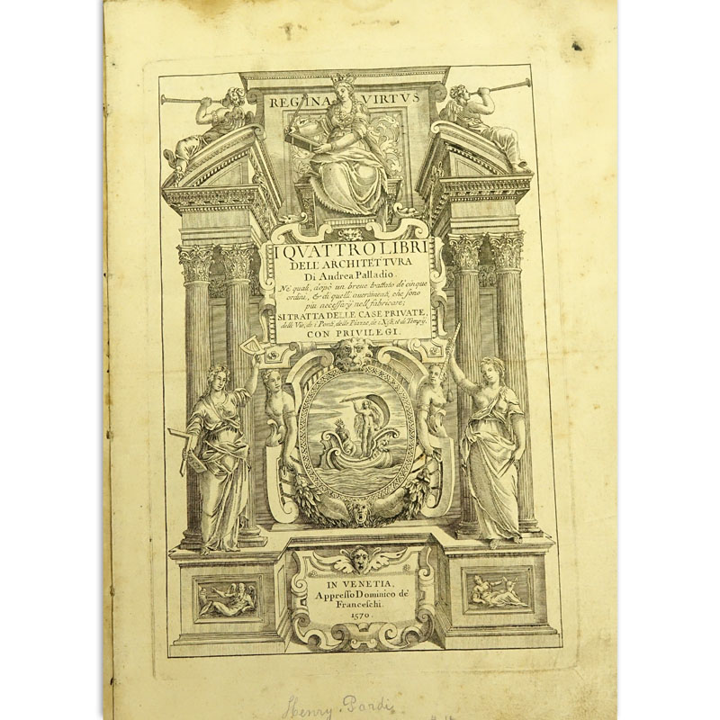 Andrea Palladio, Italian (1508-1580) I quattro libri dell'architettura, Venice 1570 (The Four Books of Architecture) in Hardcover Binding