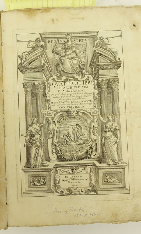 Andrea Palladio, Italian (1508-1580) I quattro libri dell'architettura, Venice 1570 (The Four Books of Architecture) in Hardcover Binding