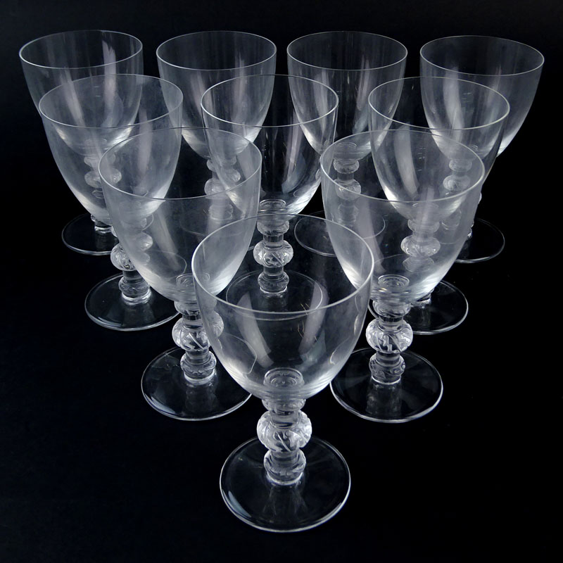 Ten (10) Lalique "Saint Hubert" Crystal Water Glasses