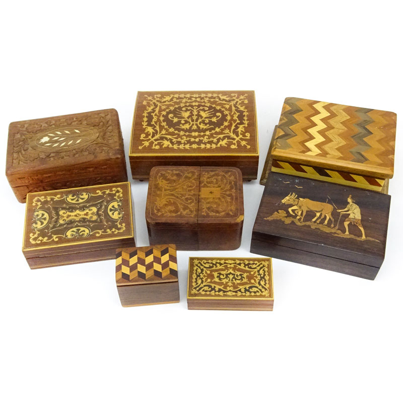 Grouping of Eight (8) Vintage Inlaid Wooden Boxes