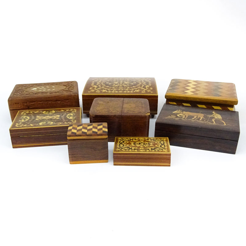 Grouping of Eight (8) Vintage Inlaid Wooden Boxes