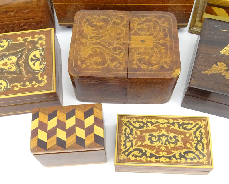 Grouping of Eight (8) Vintage Inlaid Wooden Boxes