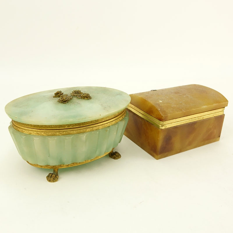 Two (2) Mid Century Italian Alabaster and Brass Mounted Boxes