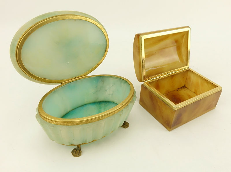 Two (2) Mid Century Italian Alabaster and Brass Mounted Boxes