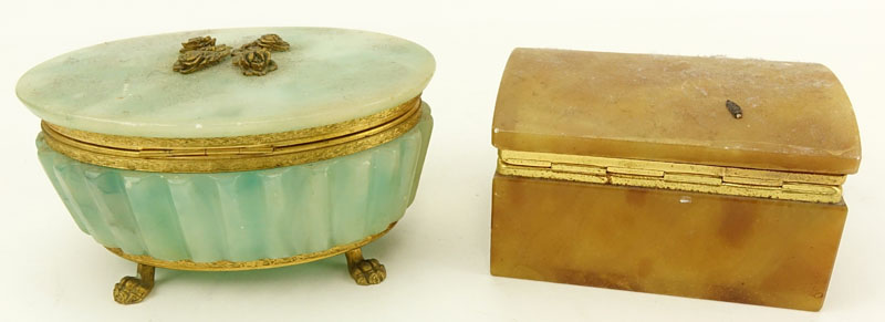 Two (2) Mid Century Italian Alabaster and Brass Mounted Boxes