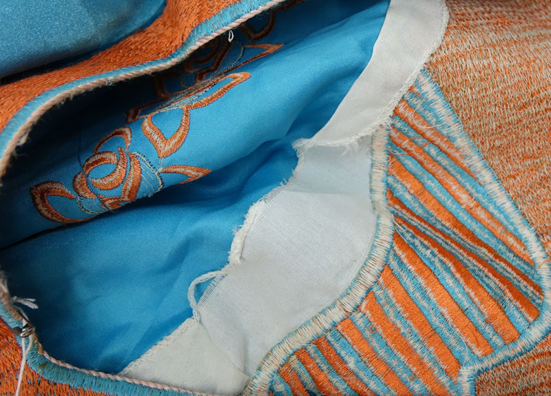 Middle Eastern Hand Embroidered Turquoise and Coral Colored Ceremonial Robe