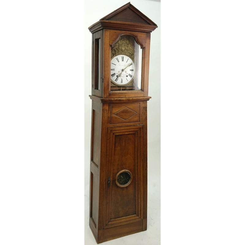 19th Century French Comtoise Morbier Wall Clock Housed in Directoire style Walnut Case