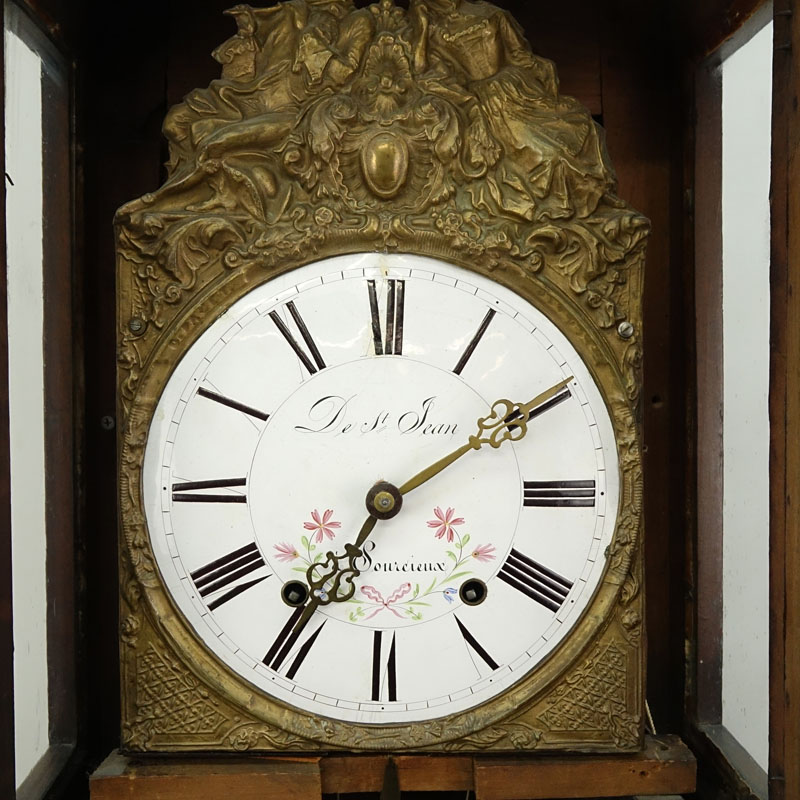 19th Century French Comtoise Morbier Wall Clock Housed in Directoire style Walnut Case