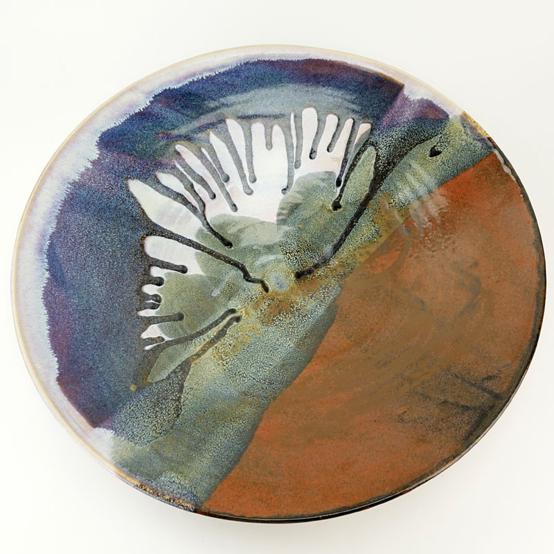 Large Huntley Drip Glaze Pottery Centerpiece Bowl