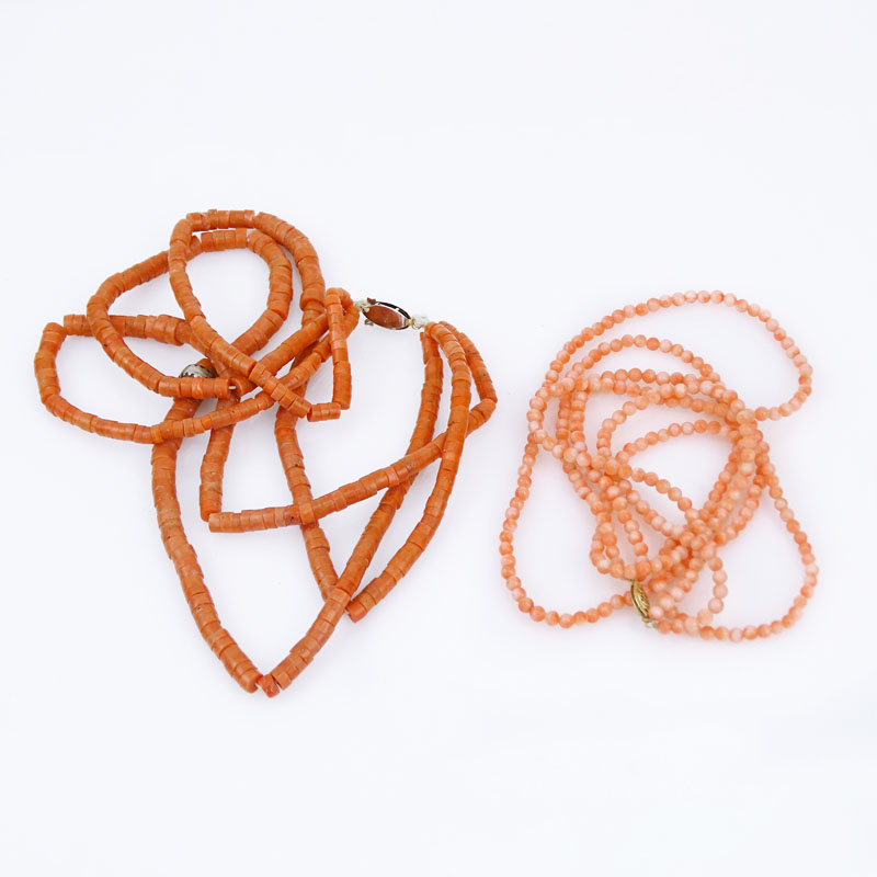 Grouping of Two (2) Vintage Coral Beaded Necklaces