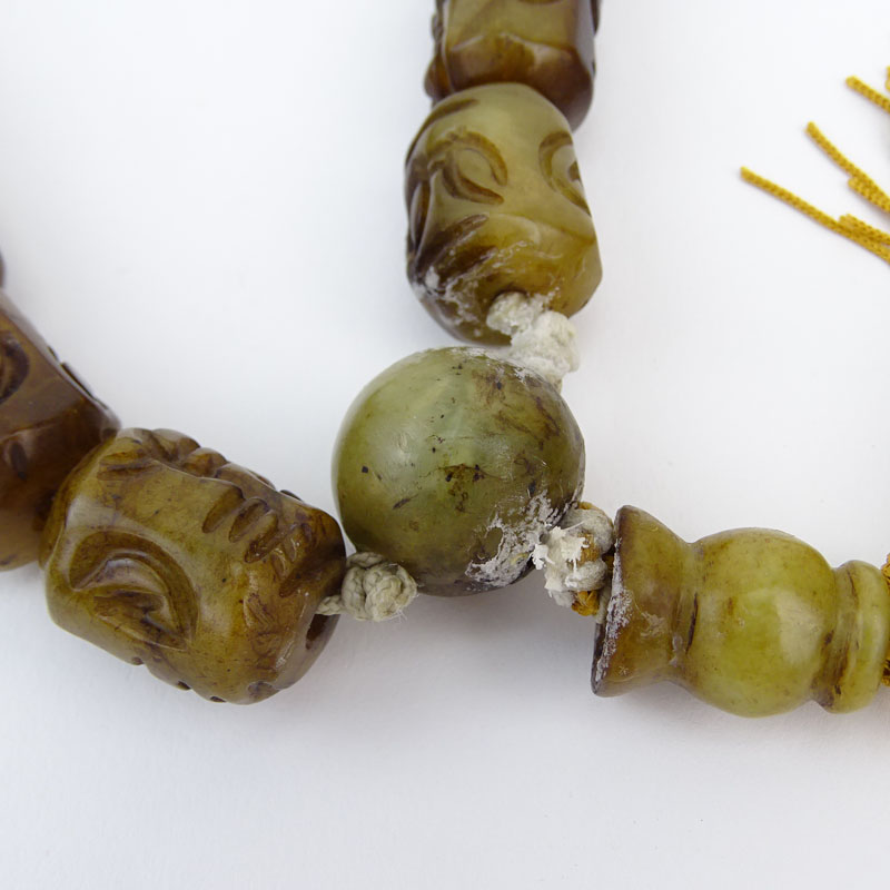 Chinese Carved Jade Buddha Head Prayer Beads