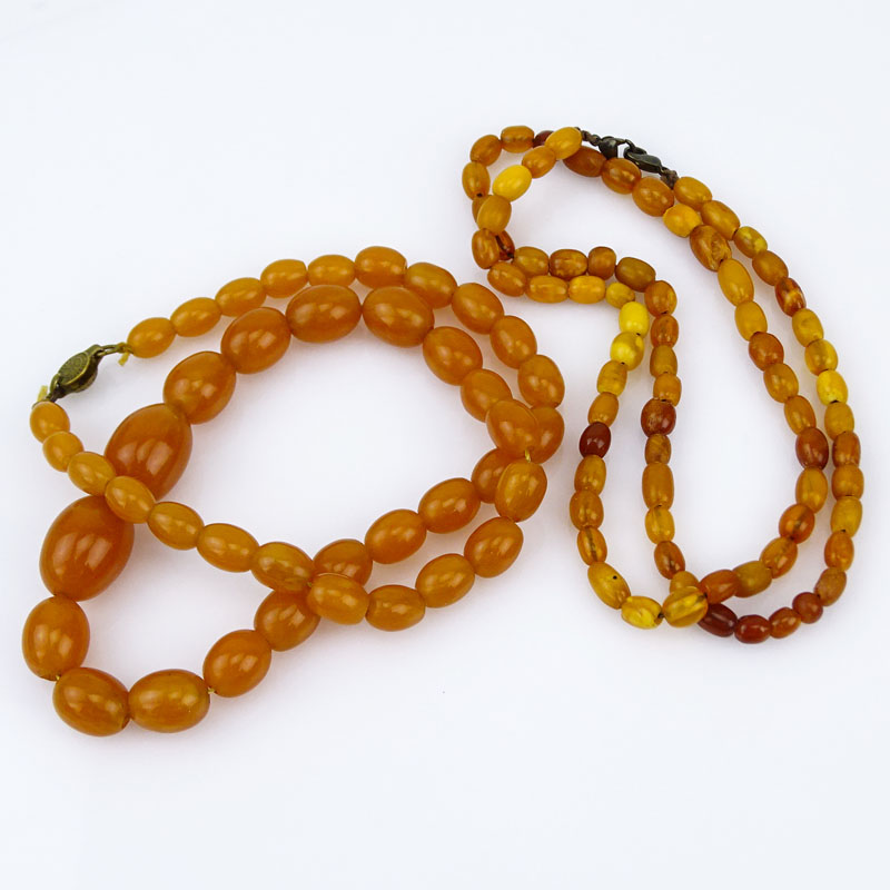 Two (2) Vintage Butterscotch Amber Beaded Necklaces