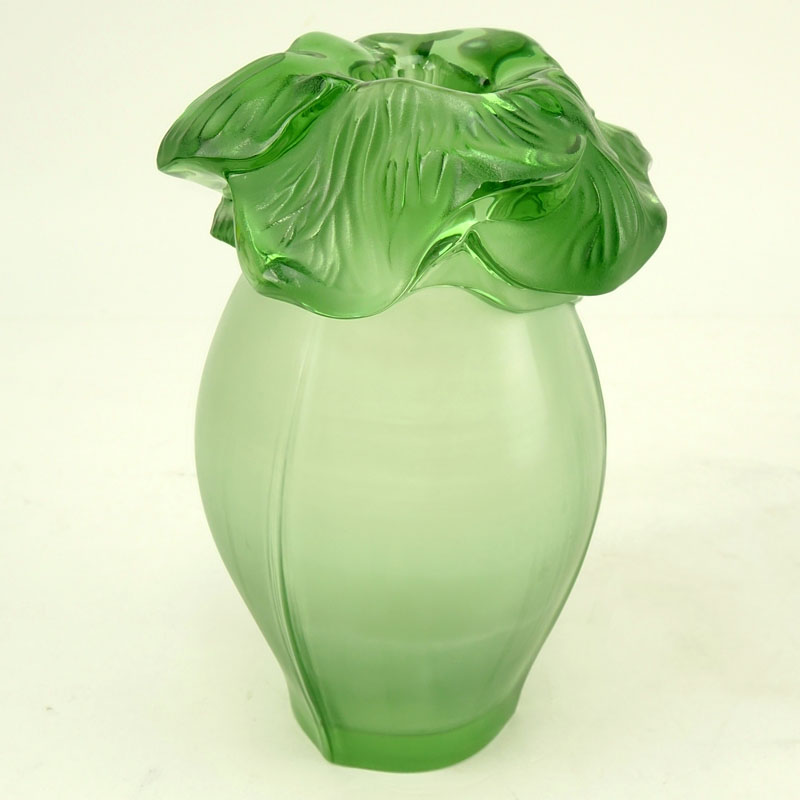 Lalique Green "Saint Barth" Crystal Vase