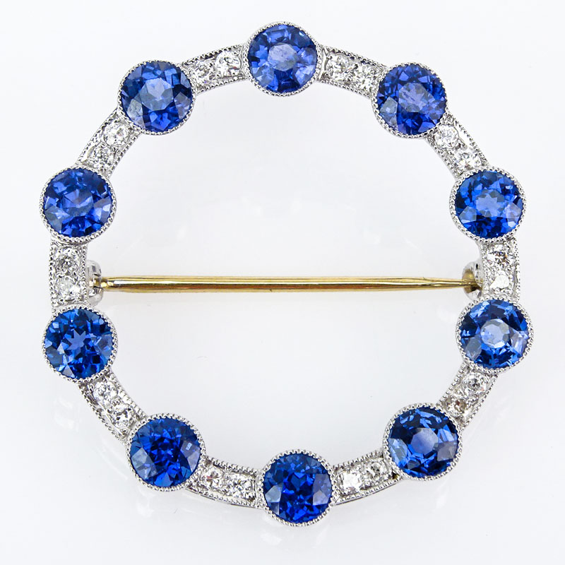 Antique Tiffany & Co Old European Cut Sapphire, Diamond and Platinum Circle Brooch