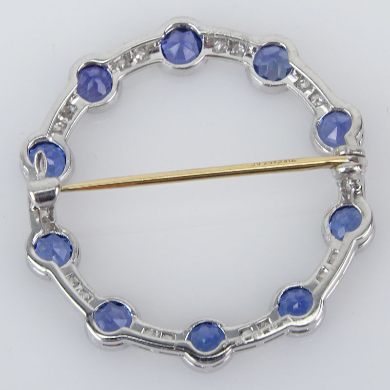 Antique Tiffany & Co Old European Cut Sapphire, Diamond and Platinum Circle Brooch