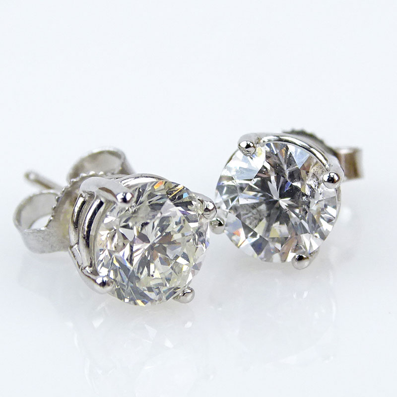 1.82 Carat Old Mine Cut Diamond and 14 Karat White Gold Ear Studs.