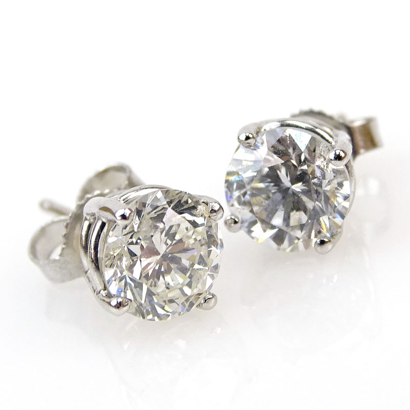 1.82 Carat Old Mine Cut Diamond and 14 Karat White Gold Ear Studs.