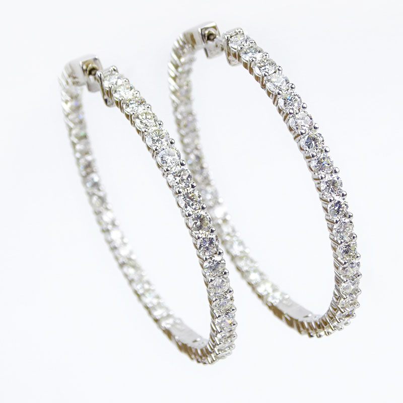 1.0 Carat Round Brilliant Cut Diamond and 14 Karat White Gold Hoop Earrings. 