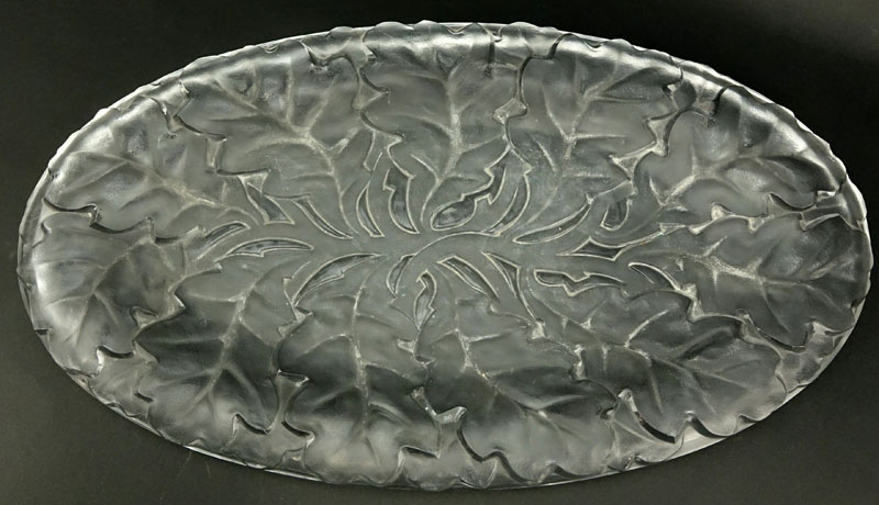 Lalique Oak Leaf Frosted Crystal Platter/Tray