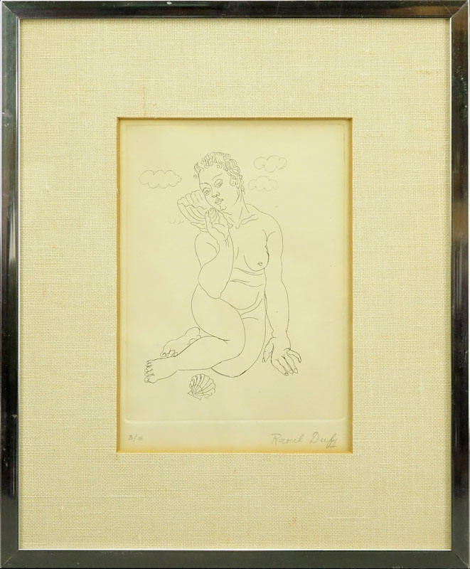 Raoul Dufy, French (1877-1953) Low edition drypoint etching "Girl With Shell"