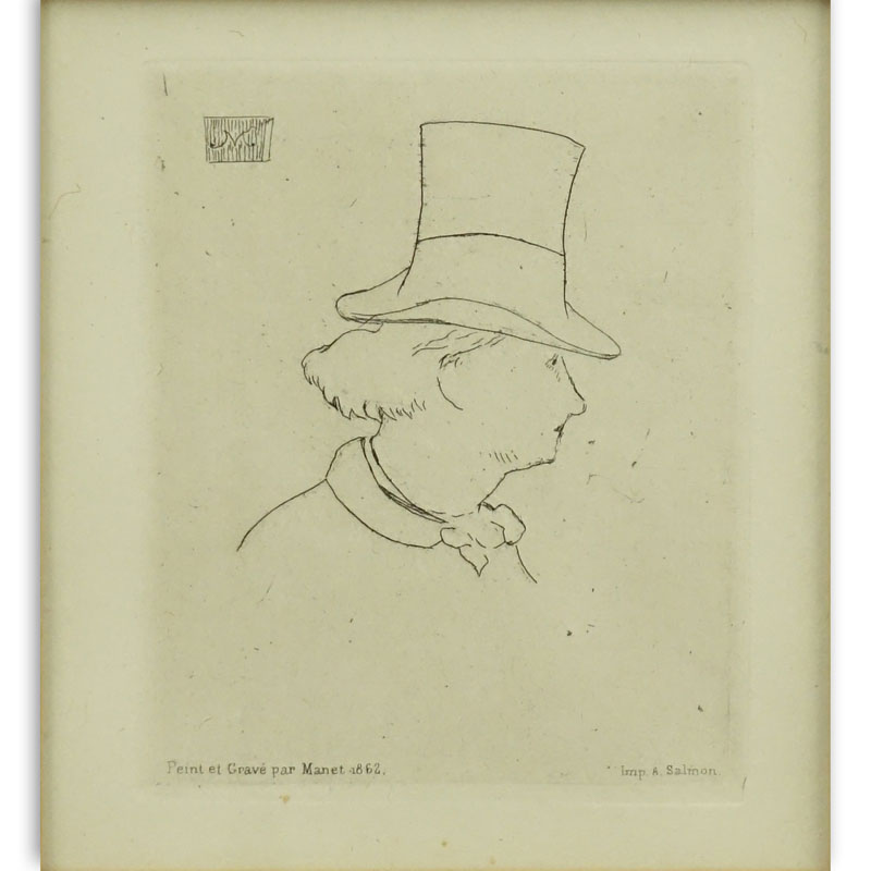 Édouard Manet, French (1832-1883) Drypoint etching "Portrait Of Charles Baudelaire" Unsigned