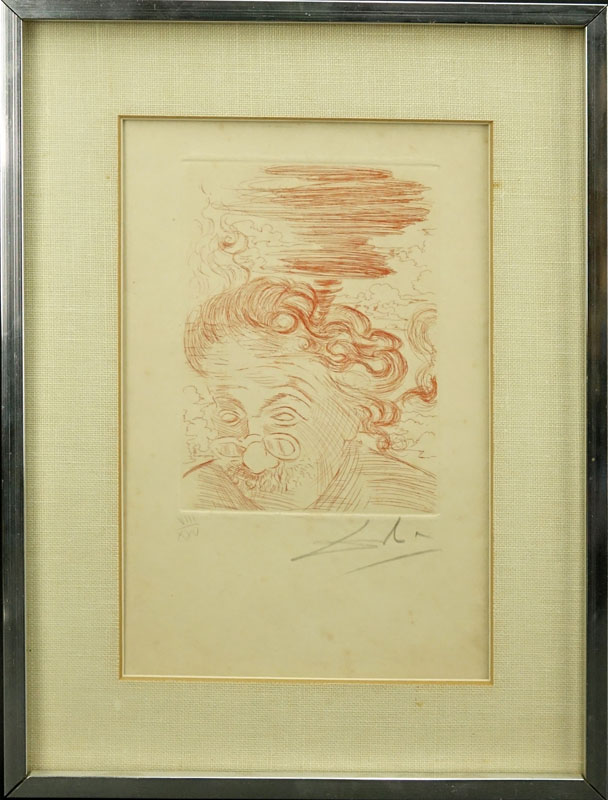 Salvador Dalí, Spanish (1904-1989) Etching in sanguine ink on parchment "Albert Einstein"