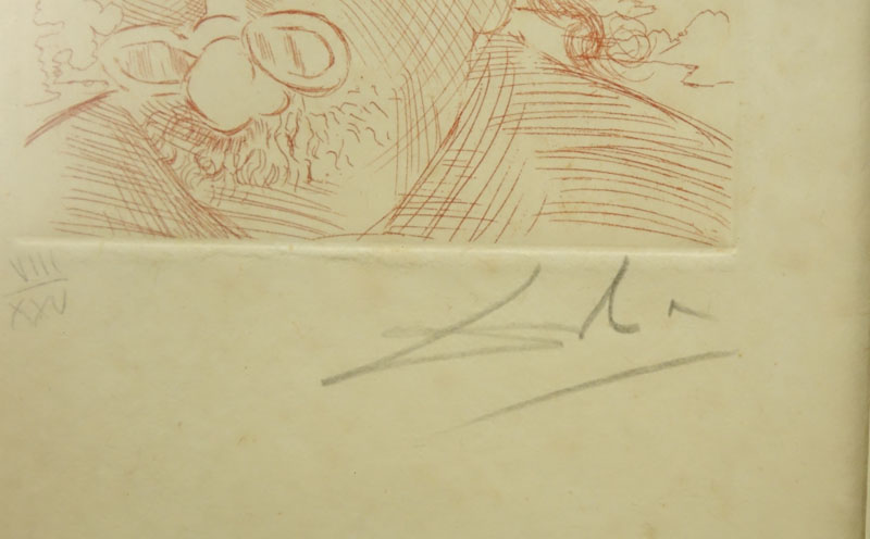 Salvador Dalí, Spanish (1904-1989) Etching in sanguine ink on parchment "Albert Einstein"