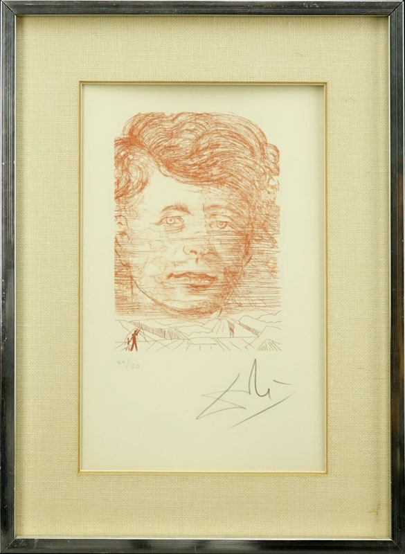 Salvador Dalí, Spanish (1904-1989) Etching in sanguine ink on paper "JFK"