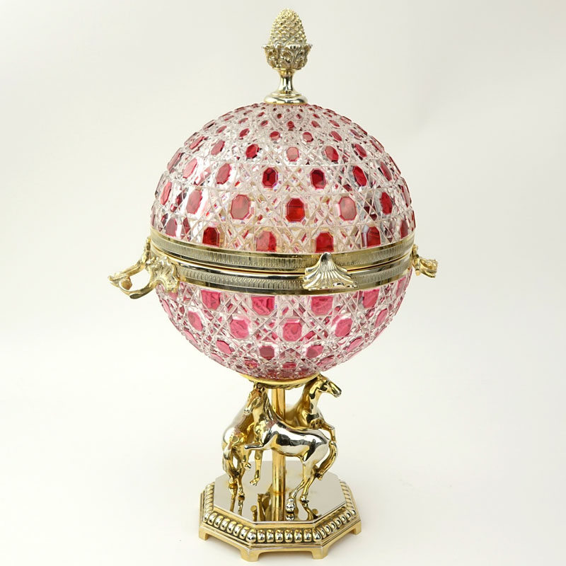 Fine Faberge Ruby Cut to Clear Czar Alexander Caviar Server