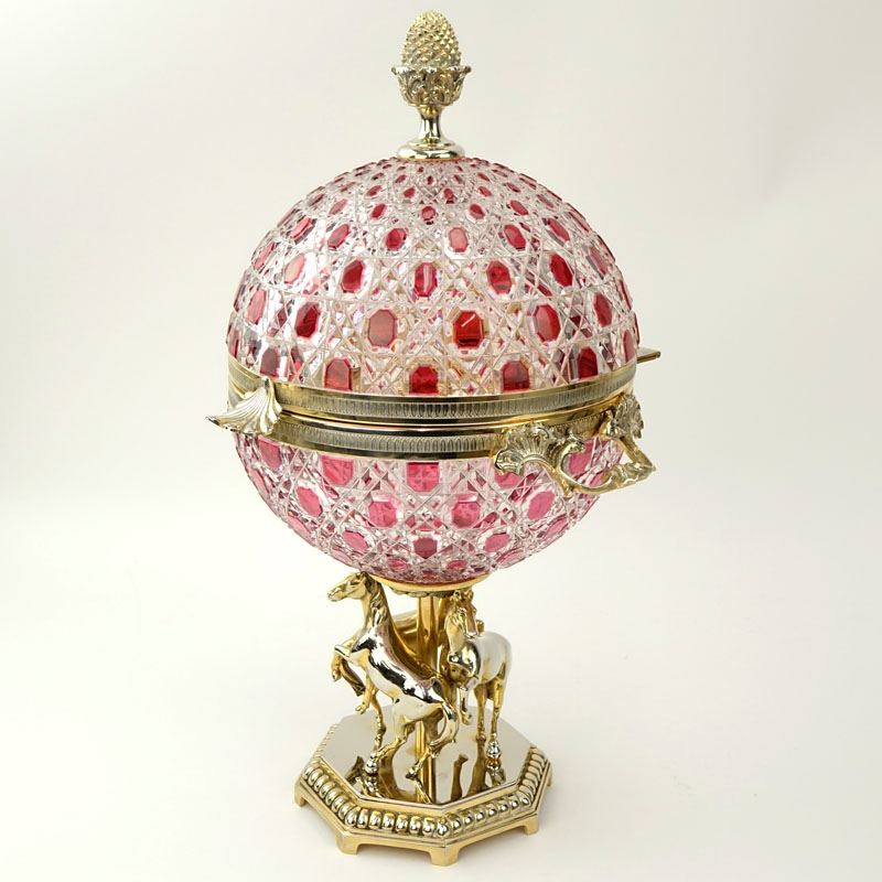 Fine Faberge Ruby Cut to Clear Czar Alexander Caviar Server