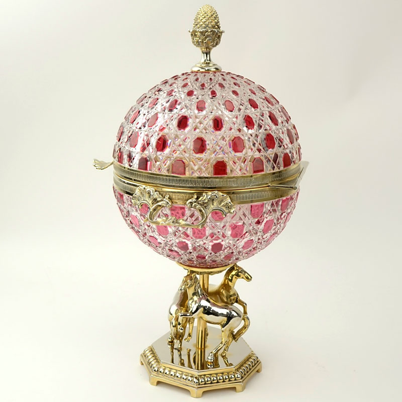 Fine Faberge Ruby Cut to Clear Czar Alexander Caviar Server