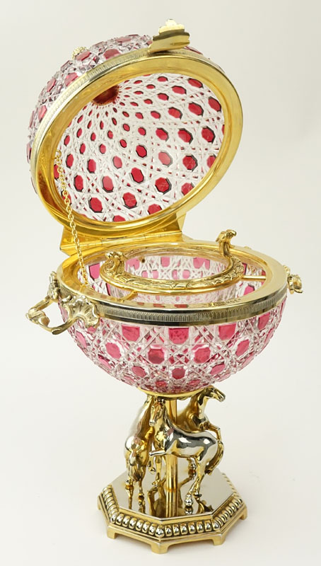 Fine Faberge Ruby Cut to Clear Czar Alexander Caviar Server