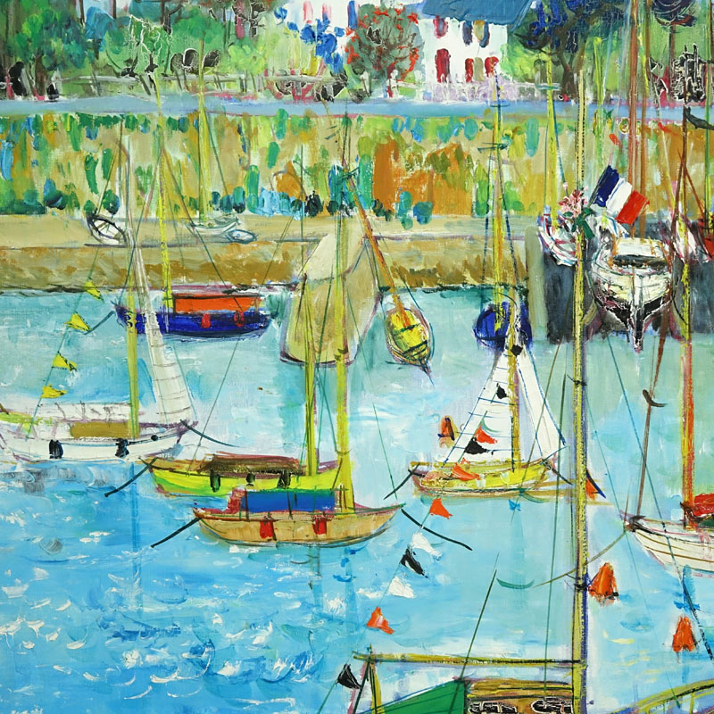 Yolande Ardissone French (born1927- ) Oil on Canvas "Le Port De Carnac, Bretagne" Signed Lower Left