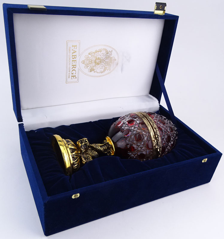 Fine Faberge Winter Rose #9 Ruby Cut to Clear Egg Shaped Covered Box