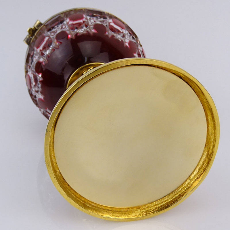 Fine Faberge Winter Rose #9 Ruby Cut to Clear Egg Shaped Covered Box