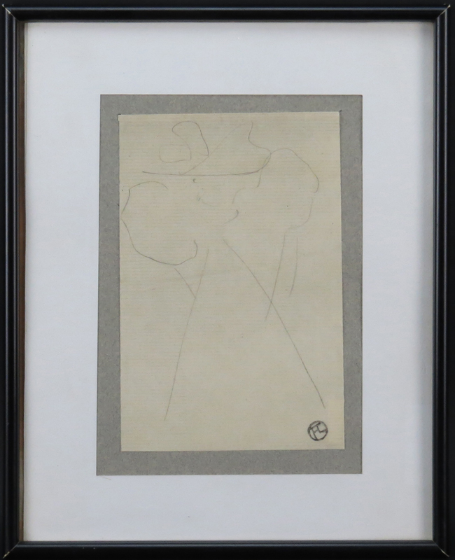 Attributed to: Henri de Toulouse Lautrec, French (1864-1901) "Untitled" Original Pencil Drawing on Paper