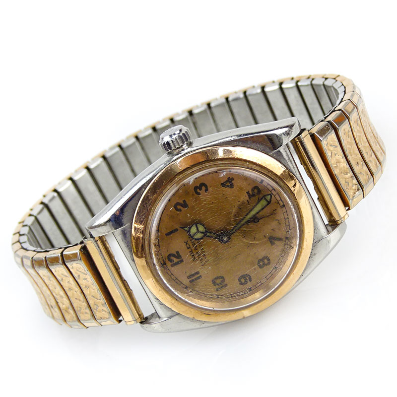 Men's Very Rare Circa 1934 Rolex Bubble Back Pink Gold and Stainless Steel Oyster Perpetual Chronograph