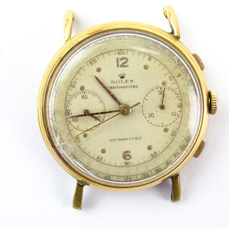 Men's Super Rare Circa 1950s Rolex 18 Karat Pink Gold "Coin-Edge" Anti-Magnetic Chronograph