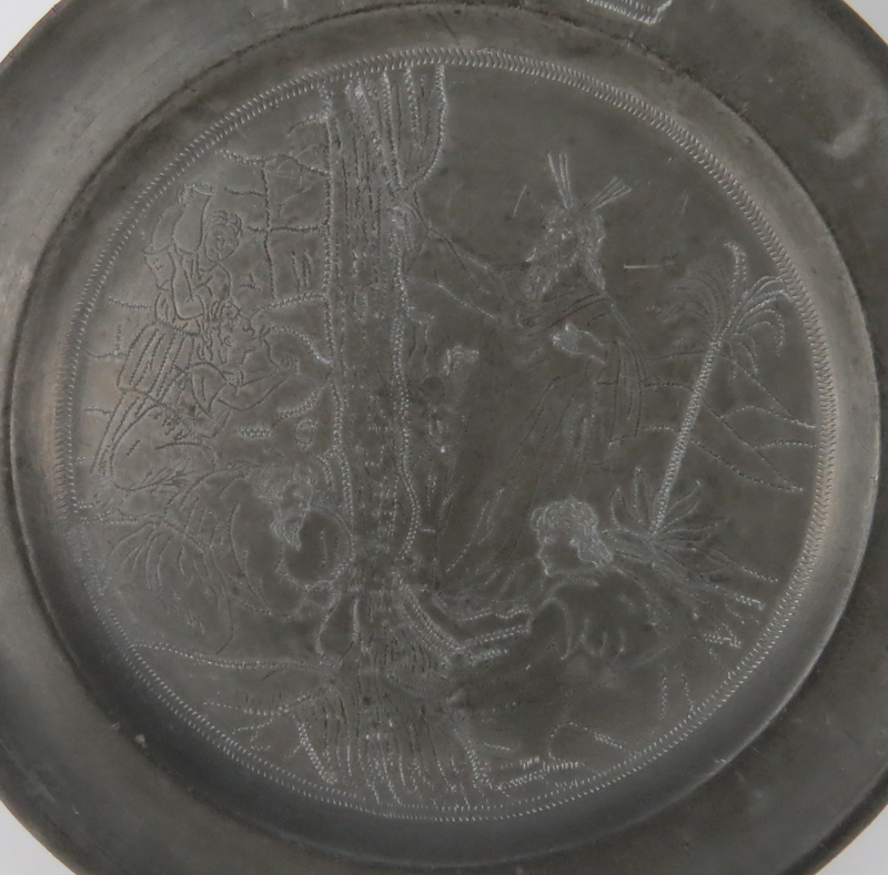 Two (2) 18th Century Judaica Pewter Plates